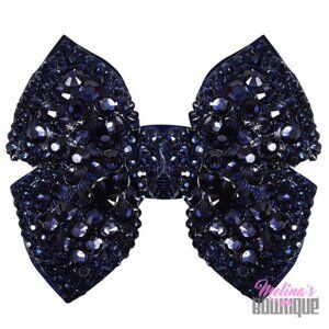 NEW Melina's Bowtique Navy Blue Structured Sparkly Girls Hair Bow Clip